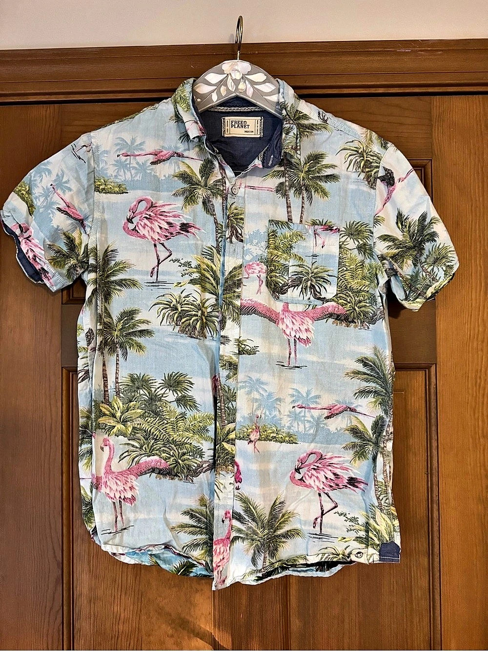 Free Planet Tropical Flamingo Button Down Hawaiian Shirt